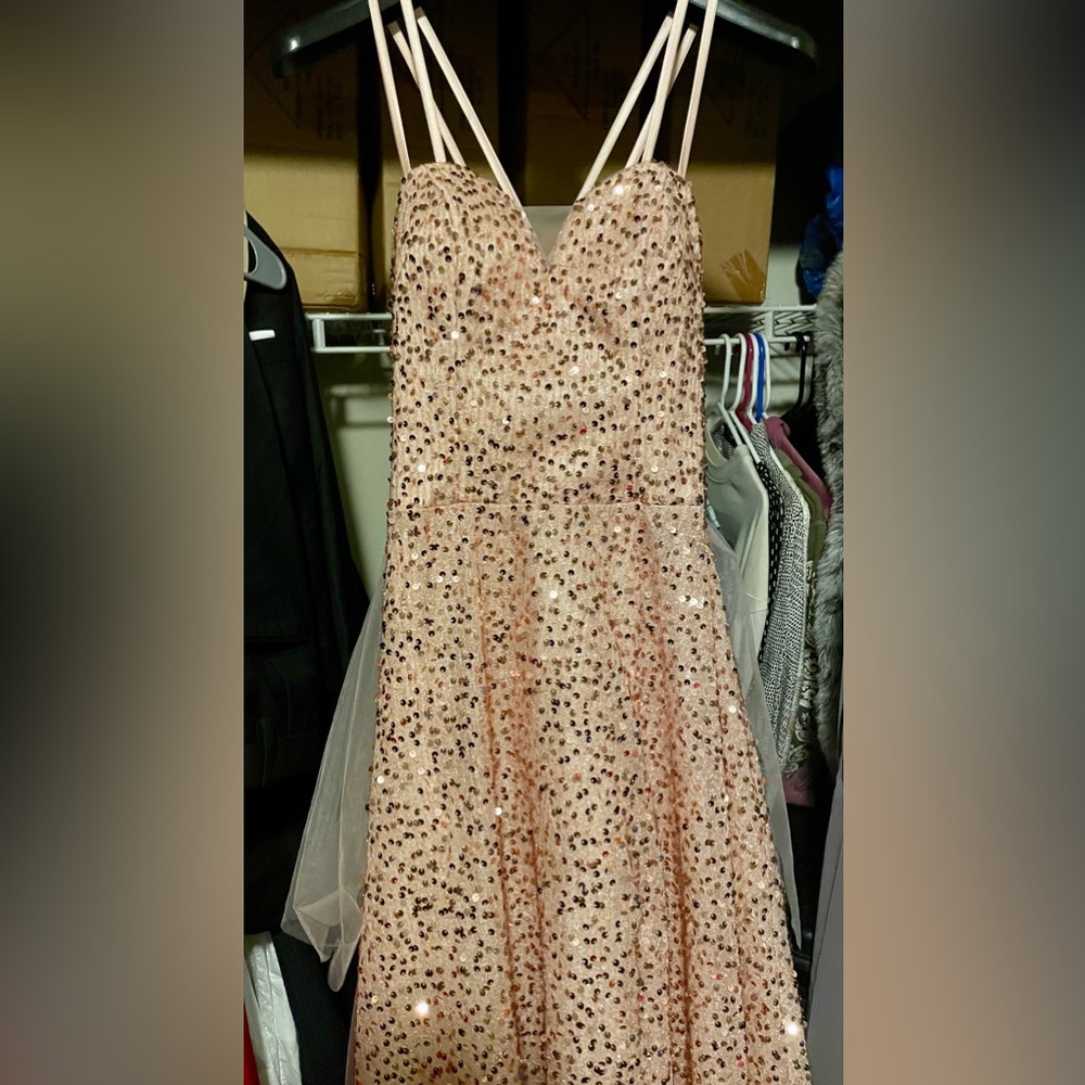 NWT SEQUINED LONG PINK PROM DRESS FORMAL CORSET DRESS LACE UP SIZE 10/12